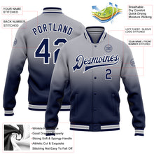 Charger l'image dans la galerie, Custom Gray Navy-White Bomber Full-Snap Varsity Letterman Fade Fashion Jacket