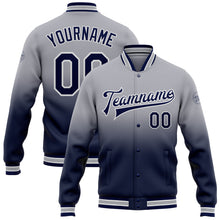 Charger l'image dans la galerie, Custom Gray Navy-White Bomber Full-Snap Varsity Letterman Fade Fashion Jacket