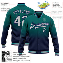 Charger l'image dans la galerie, Custom Teal Gray-Navy Bomber Full-Snap Varsity Letterman Fade Fashion Jacket