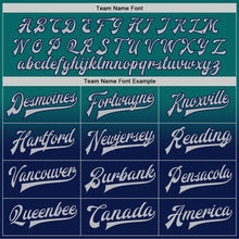 Charger l'image dans la galerie, Custom Teal Gray-Navy Bomber Full-Snap Varsity Letterman Fade Fashion Jacket