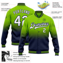 Charger l'image dans la galerie, Custom Neon Green White-Navy Bomber Full-Snap Varsity Letterman Fade Fashion Jacket