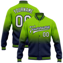 Charger l'image dans la galerie, Custom Neon Green White-Navy Bomber Full-Snap Varsity Letterman Fade Fashion Jacket