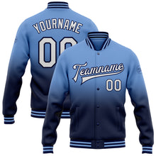 Charger l'image dans la galerie, Custom Light Blue White-Navy Bomber Full-Snap Varsity Letterman Fade Fashion Jacket