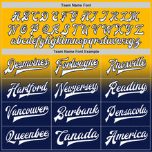 Charger l'image dans la galerie, Custom Gold White-Navy Bomber Full-Snap Varsity Letterman Fade Fashion Jacket