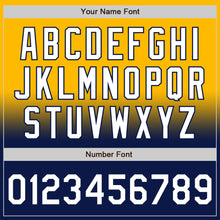 Charger l'image dans la galerie, Custom Gold White-Navy Bomber Full-Snap Varsity Letterman Fade Fashion Jacket