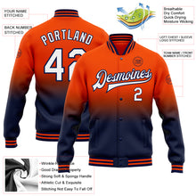 Загрузить изображение в средство просмотра галереи, Custom Orange White-Navy Bomber Full-Snap Varsity Letterman Fade Fashion Jacket