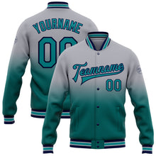 Charger l'image dans la galerie, Custom Gray Teal-Navy Bomber Full-Snap Varsity Letterman Fade Fashion Jacket