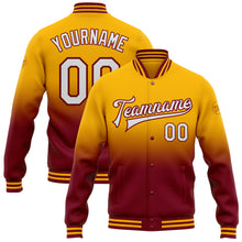Charger l'image dans la galerie, Custom Gold White-Crimson Bomber Full-Snap Varsity Letterman Fade Fashion Jacket