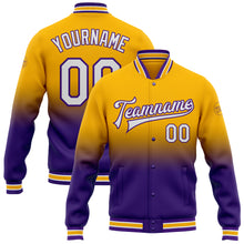 Charger l'image dans la galerie, Custom Gold White-Purple Bomber Full-Snap Varsity Letterman Fade Fashion Jacket