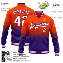 Charger l'image dans la galerie, Custom Orange White-Purple Bomber Full-Snap Varsity Letterman Fade Fashion Jacket