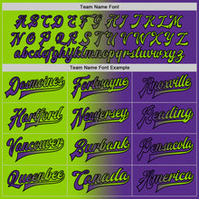 Загрузить изображение в средство просмотра галереи, Custom Purple Neon Green-Black Bomber Full-Snap Varsity Letterman Gradient Fashion Jacket