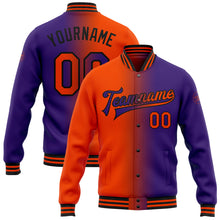 Загрузить изображение в средство просмотра галереи, Custom Purple Orange-Black Bomber Full-Snap Varsity Letterman Gradient Fashion Jacket