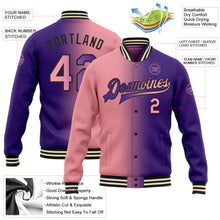 Загрузить изображение в средство просмотра галереи, Custom Purple Medium Pink-Black Bomber Full-Snap Varsity Letterman Gradient Fashion Jacket