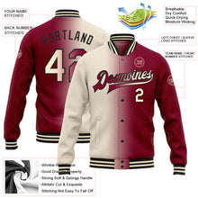 Загрузить изображение в средство просмотра галереи, Custom Maroon Cream-Black Bomber Full-Snap Varsity Letterman Gradient Fashion Jacket
