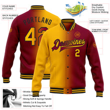 Загрузить изображение в средство просмотра галереи, Custom Maroon Gold-Black Bomber Full-Snap Varsity Letterman Gradient Fashion Jacket