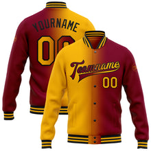 Загрузить изображение в средство просмотра галереи, Custom Maroon Gold-Black Bomber Full-Snap Varsity Letterman Gradient Fashion Jacket