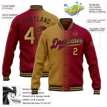 Загрузить изображение в средство просмотра галереи, Custom Maroon Old Gold-Black Bomber Full-Snap Varsity Letterman Gradient Fashion Jacket