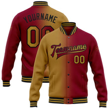 Загрузить изображение в средство просмотра галереи, Custom Maroon Old Gold-Black Bomber Full-Snap Varsity Letterman Gradient Fashion Jacket