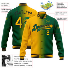 Загрузить изображение в средство просмотра галереи, Custom Kelly Green Gold-Black Bomber Full-Snap Varsity Letterman Gradient Fashion Jacket