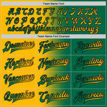 Загрузить изображение в средство просмотра галереи, Custom Kelly Green Gold-Black Bomber Full-Snap Varsity Letterman Gradient Fashion Jacket