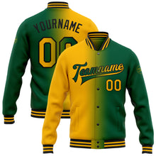 Загрузить изображение в средство просмотра галереи, Custom Kelly Green Gold-Black Bomber Full-Snap Varsity Letterman Gradient Fashion Jacket