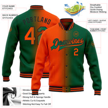 Загрузить изображение в средство просмотра галереи, Custom Kelly Green Orange-Black Bomber Full-Snap Varsity Letterman Gradient Fashion Jacket