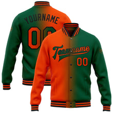 Загрузить изображение в средство просмотра галереи, Custom Kelly Green Orange-Black Bomber Full-Snap Varsity Letterman Gradient Fashion Jacket