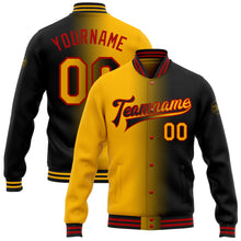 Загрузить изображение в средство просмотра галереи, Custom Black Gold-Red Bomber Full-Snap Varsity Letterman Gradient Fashion Jacket