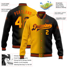 Загрузить изображение в средство просмотра галереи, Custom Black Gold-Orange Bomber Full-Snap Varsity Letterman Gradient Fashion Jacket