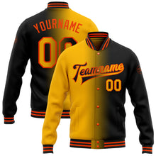 Загрузить изображение в средство просмотра галереи, Custom Black Gold-Orange Bomber Full-Snap Varsity Letterman Gradient Fashion Jacket