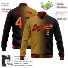 Загрузить изображение в средство просмотра галереи, Custom Black Old Gold-Red Bomber Full-Snap Varsity Letterman Gradient Fashion Jacket