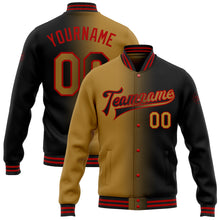 Загрузить изображение в средство просмотра галереи, Custom Black Old Gold-Red Bomber Full-Snap Varsity Letterman Gradient Fashion Jacket