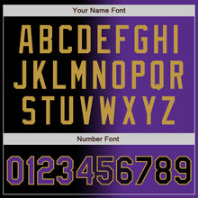 Загрузить изображение в средство просмотра галереи, Custom Black Purple-Old Gold Bomber Full-Snap Varsity Letterman Gradient Fashion Jacket