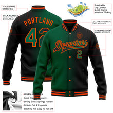 Загрузить изображение в средство просмотра галереи, Custom Black Kelly Green-Orange Bomber Full-Snap Varsity Letterman Gradient Fashion Jacket