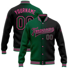 Загрузить изображение в средство просмотра галереи, Custom Black Kelly Green-Pink Bomber Full-Snap Varsity Letterman Gradient Fashion Jacket