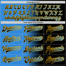 Загрузить изображение в средство просмотра галереи, Custom Black Powder Blue-Gold Bomber Full-Snap Varsity Letterman Gradient Fashion Jacket