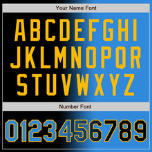 Загрузить изображение в средство просмотра галереи, Custom Black Powder Blue-Gold Bomber Full-Snap Varsity Letterman Gradient Fashion Jacket