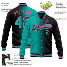 Загрузить изображение в средство просмотра галереи, Custom Black Aqua-Pink Bomber Full-Snap Varsity Letterman Gradient Fashion Jacket