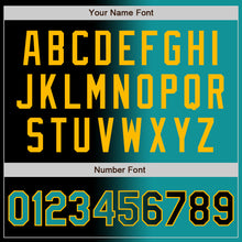 Загрузить изображение в средство просмотра галереи, Custom Black Teal-Gold Bomber Full-Snap Varsity Letterman Gradient Fashion Jacket