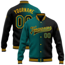 Загрузить изображение в средство просмотра галереи, Custom Black Teal-Gold Bomber Full-Snap Varsity Letterman Gradient Fashion Jacket