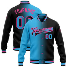 Загрузить изображение в средство просмотра галереи, Custom Black Sky Blue-Pink Bomber Full-Snap Varsity Letterman Gradient Fashion Jacket