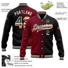 Загрузить изображение в средство просмотра галереи, Custom Black Vintage USA Flag Crimson-Cream Bomber Full-Snap Varsity Letterman Gradient Fashion Jacket