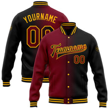 Загрузить изображение в средство просмотра галереи, Custom Black Crimson-Gold Bomber Full-Snap Varsity Letterman Gradient Fashion Jacket