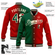 Загрузить изображение в средство просмотра галереи, Custom Red Vintage Mexican Flag Kelly Green Cream-Black Bomber Full-Snap Varsity Letterman Gradient Fashion Jacket