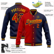 Загрузить изображение в средство просмотра галереи, Custom Navy Red-Gold Bomber Full-Snap Varsity Letterman Gradient Fashion Jacket