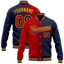 Загрузить изображение в средство просмотра галереи, Custom Navy Red-Gold Bomber Full-Snap Varsity Letterman Gradient Fashion Jacket