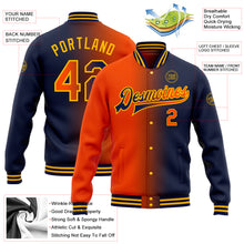 Загрузить изображение в средство просмотра галереи, Custom Navy Orange-Gold Bomber Full-Snap Varsity Letterman Gradient Fashion Jacket