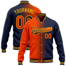 Загрузить изображение в средство просмотра галереи, Custom Navy Orange-Gold Bomber Full-Snap Varsity Letterman Gradient Fashion Jacket