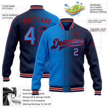 Загрузить изображение в средство просмотра галереи, Custom Navy Powder Blue-Red Bomber Full-Snap Varsity Letterman Gradient Fashion Jacket