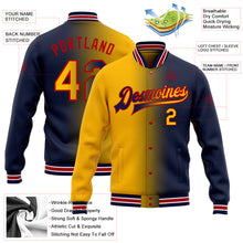 Загрузить изображение в средство просмотра галереи, Custom Navy Gold-Red Bomber Full-Snap Varsity Letterman Gradient Fashion Jacket